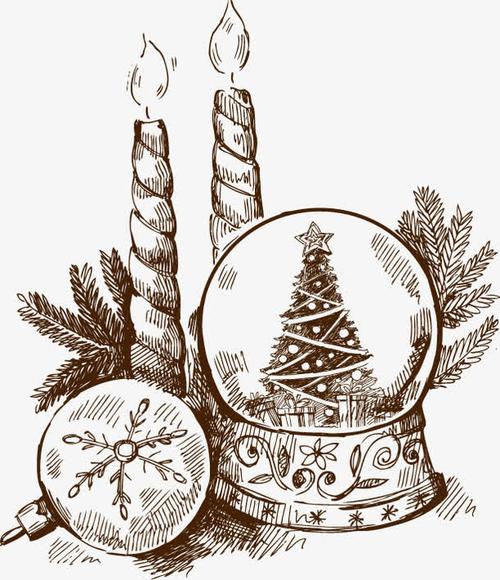 手绘素描圣诞许愿球蜡烛
