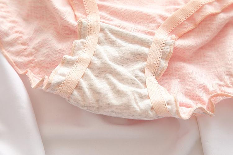 黛楼女生日系可爱木耳边甜美女内裤学生中腰弹力三角裤女纯棉女士内裤