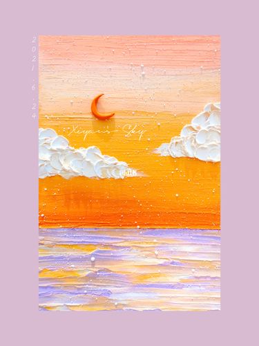油画棒 | 紫色大海和橘子天空 竖屏壁纸_油画棒_大海