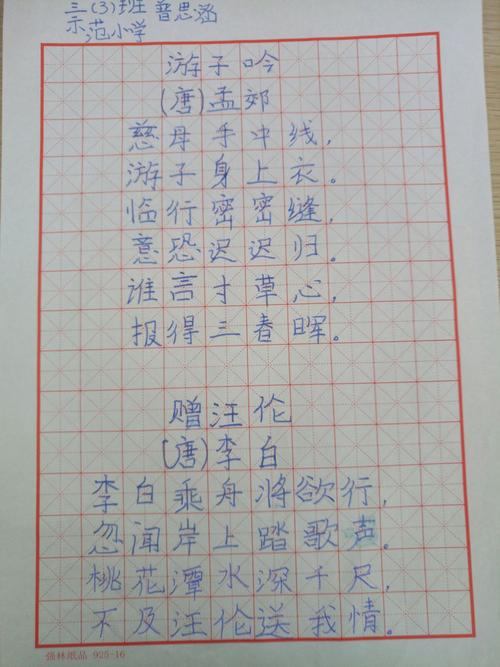 示范小学三年级书法作业展