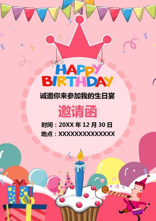 小朋友生日快乐生日聚会邀请函word模板
