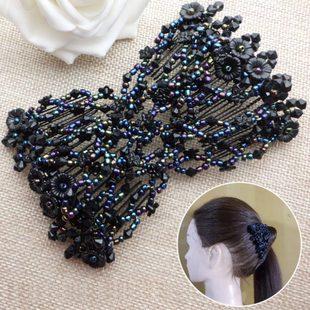 绑头发的发饰盘发器夹子头饰韩国花苞头发夹成人黑色发卡淑女简约