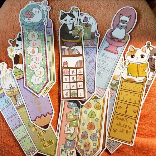 留言卡片卡通萌猫学生书签 可爱手绘纸质异形书签书中