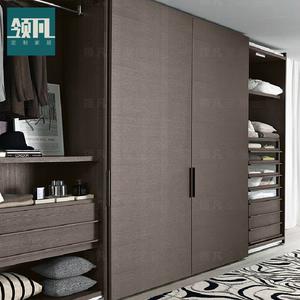 现代棕色布纹整体衣柜全屋定制平开门衣帽间衣橱定做板式卧室家具