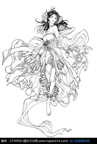 古典古装游戏人物线描,卡通人物图片,动漫人物图片,简