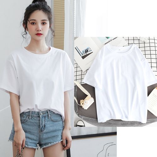 菲本菲空白版纯棉白色t恤女短袖夏季视频