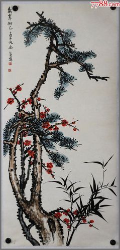 余绍宋,民国北京美术学校校长,北京师范大学教授,三友图真迹_花鸟国画