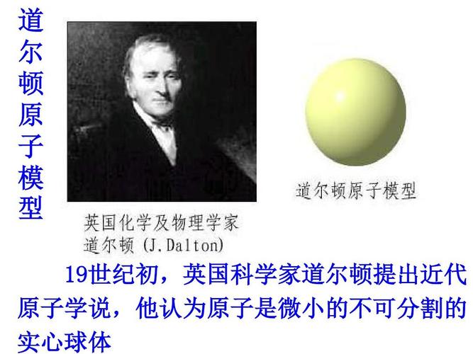 道 尔 顿 原 子 模 型 19世纪初,英国科学家道尔顿提出近代 原子学说