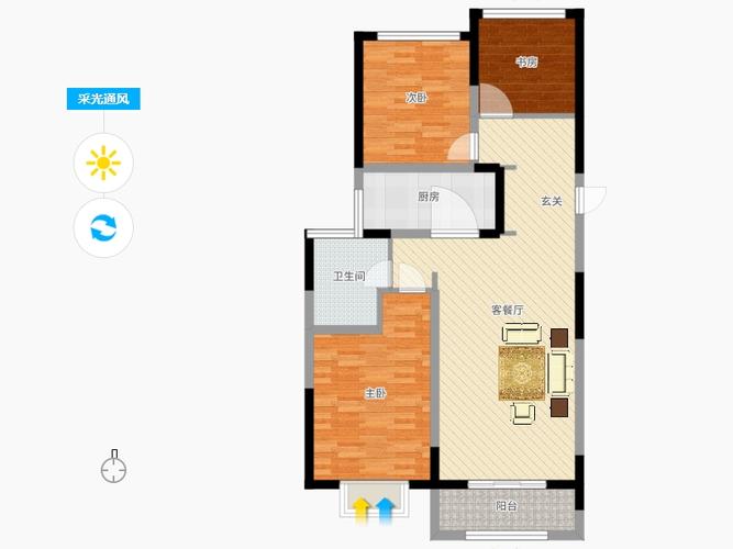 鹊华天禧3室2厅1卫1厨113.00㎡户型图