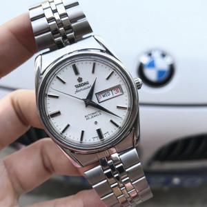 二手309梅花手表自动机械男表钢带表2836精磨机芯休闲白盘双历表