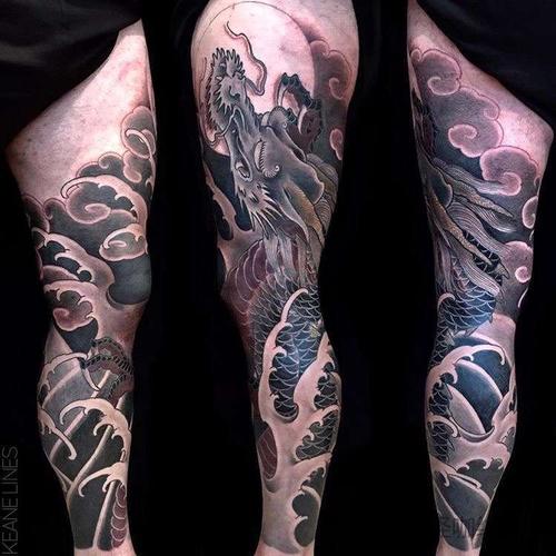 新传统腿龙纹身图案