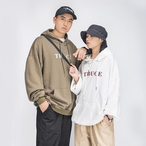 truce 王威班长春季新款潮牌情侣装卫衣男女宽松连帽套头休闲外套