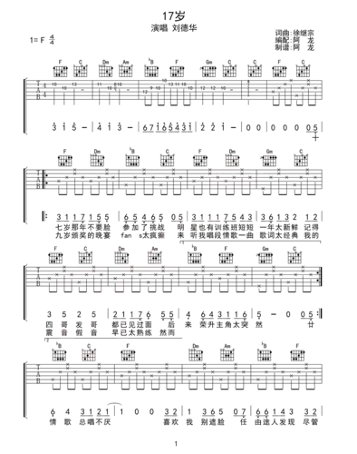 刘德华17岁吉他谱