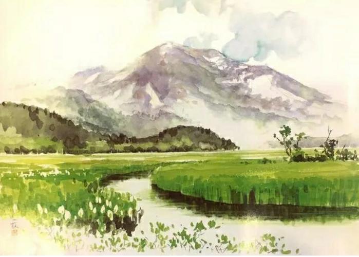 水彩风景水彩山水水彩景物