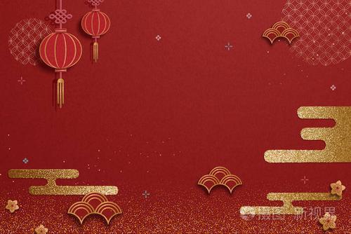 中国传统背景,红色灯笼和金色闪光装饰