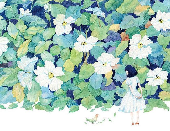 有意境的鲜花和树叶清新手绘风淘宝手机端店招在线制作尺寸750x580px