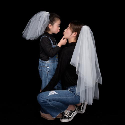 亲子儿童短款简约头纱头饰超仙森系母女宝宝头纱