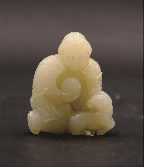 清中期 和田白玉雕胡人献宝把件