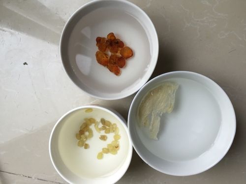皂角米,桃胶,燕窝分别泡发,提示:燕窝最好用纯净水泡发