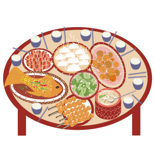 图怪兽原创素材手绘新年一桌年夜饭