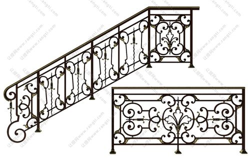 欧式黑色铁艺楼梯栏杆护栏3d模型下载