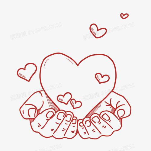 手绘线稿志愿者服务爱心免抠元素