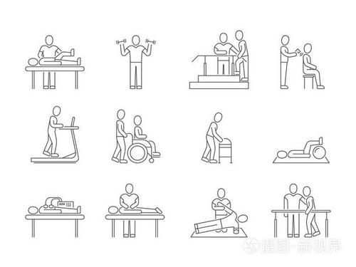 理疗和康复, 运动和按摩治疗向量线医学图标