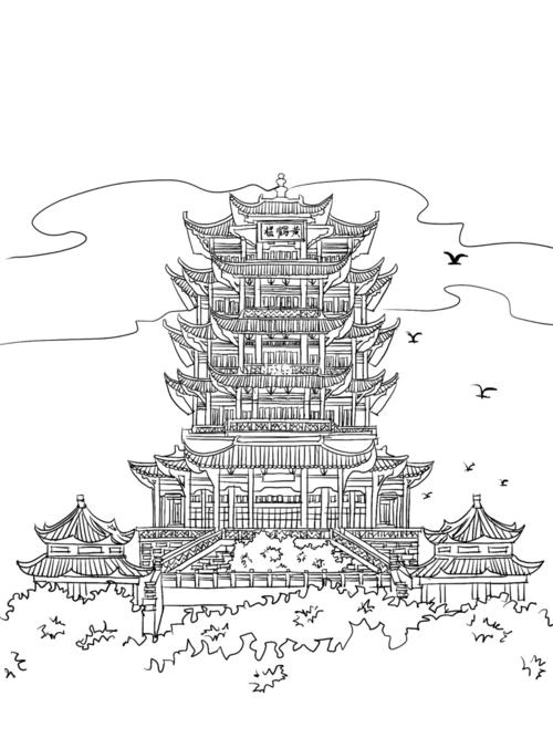 黄鹤楼手绘线稿_黄鹤楼_手绘_线稿_procreate_我的随手画_文化_绘画