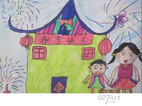 2017春节儿童画欢度春节儿童画图片