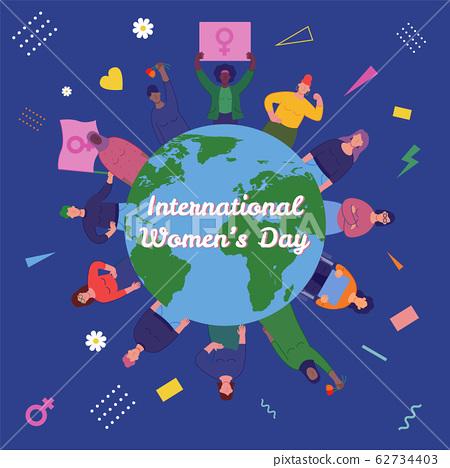 international womens day. group of womens with.