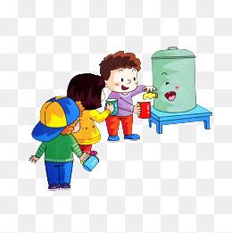 卡通小朋友排队喝水