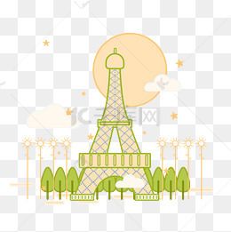 卡通巴黎铁塔插画