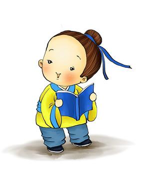 原创元素卡通手绘古代读书人国学私塾小男孩