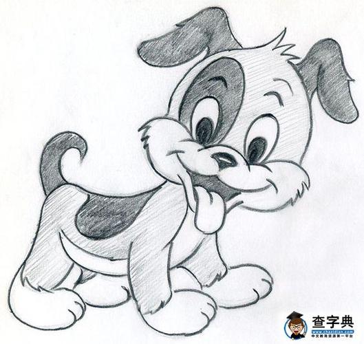 可爱的小花狗动物铅笔素描作品分享_铅笔画-查字典幼儿网儿童画
