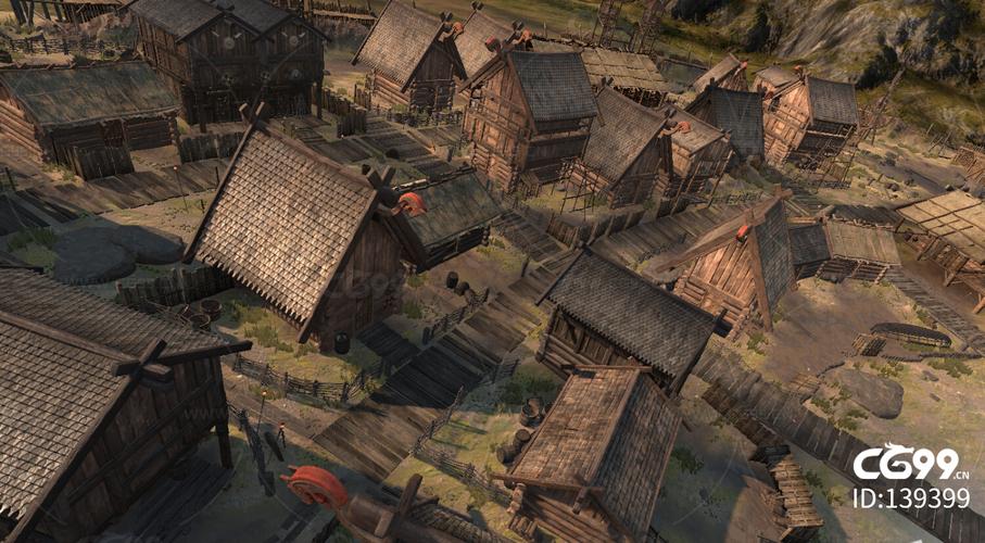 村落村庄 古村 城镇 原始部落 山体海岸别墅 次世代场景模型