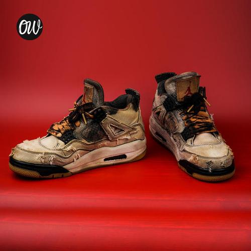 手绘球鞋私人定制aj改色 |【不含鞋】 aj4 leve"s 李维斯 做旧 破烂
