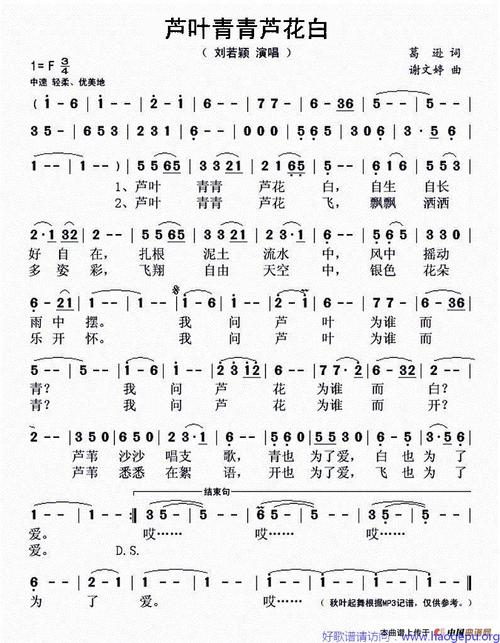 芦叶青青芦花白歌谱