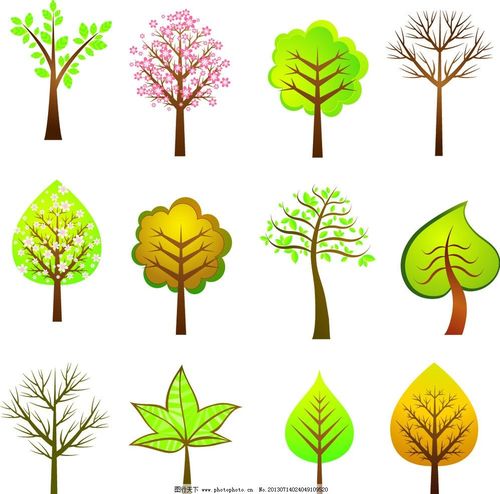 小树彩色树木矢量树木,小树木各种小树简单小树卡通小树