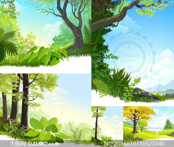 蓝天白云大树自然风景设计矢量素材