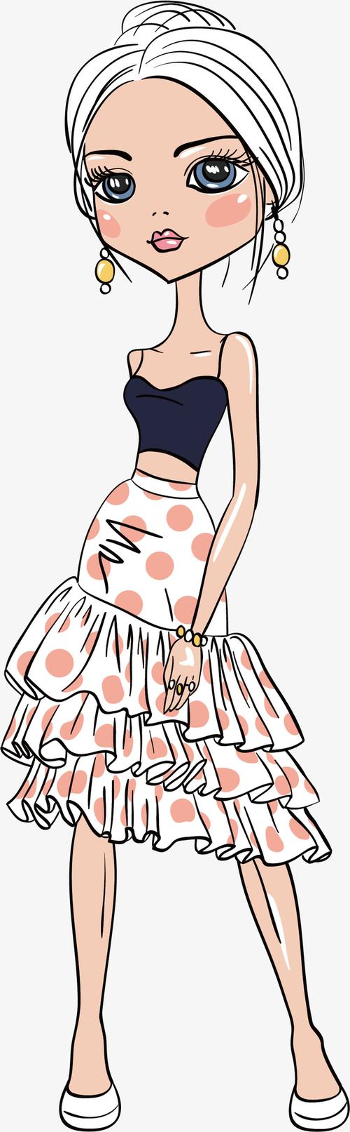 可爱时尚手绘戴耳环的女孩素材