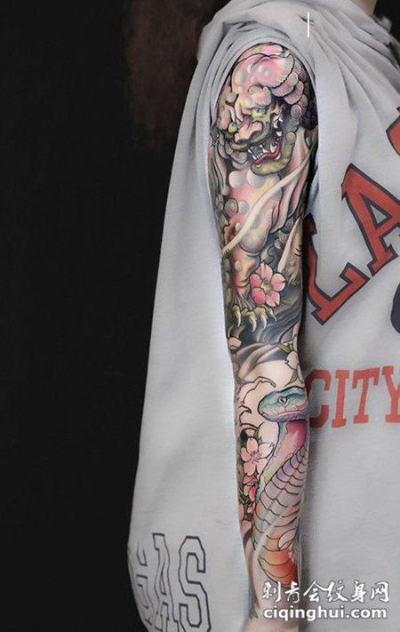 鬼若丸杀蛇花臂纹身_360图片