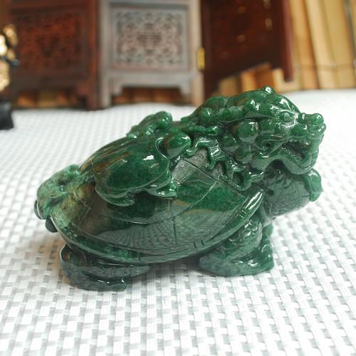 缅甸翡翠a货摆件龙头龟精雕辟邪招财玉器翡翠批发龙龟摆件商品图片