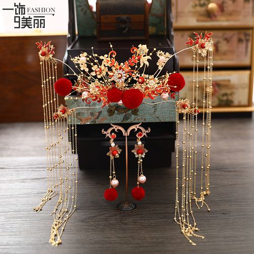 2019新款秀禾头饰新娘中式大气古代结婚禾服凤冠步摇流苏秀禾发饰