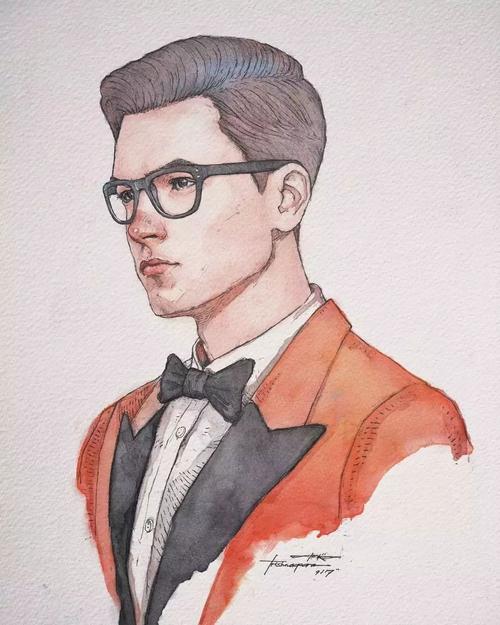 90后小哥的钢笔淡彩人物作品