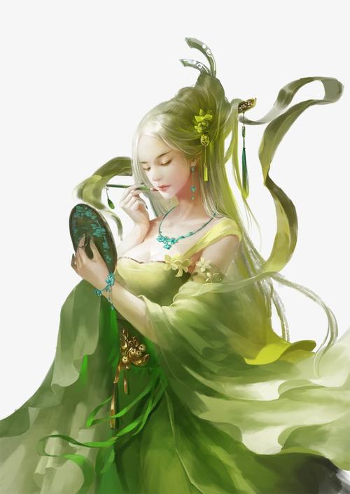 动漫人物_绿衣女子【高清卡通手绘png素材】-90设计