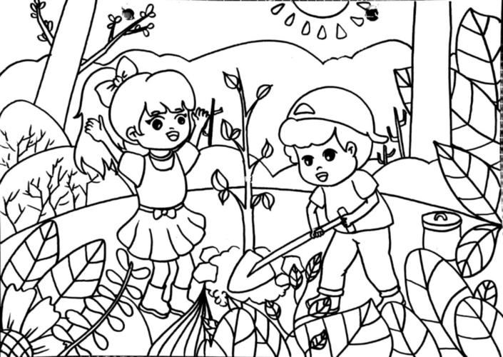 植树节线稿_线稿_文化_绘画