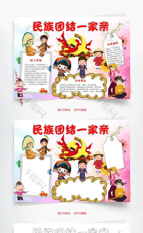 民族团结一家亲word小报手抄报模板
