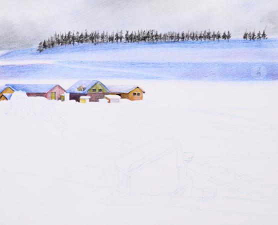 彩铅风景教程雪景