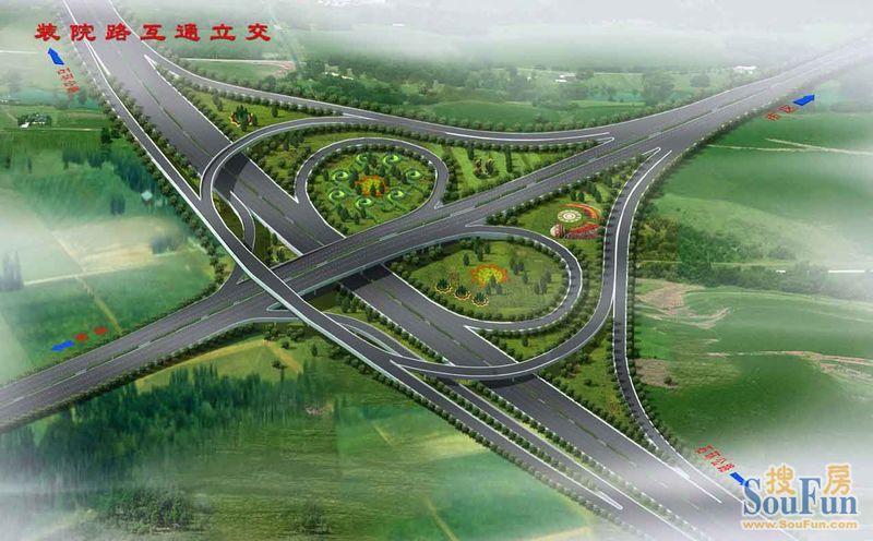 三环路下穿装院路,互通为变形苜蓿叶型式.