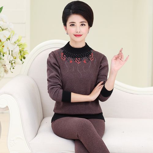 保暖内衣女加厚加绒中老年保暖秋衣秋裤套装老人中高领保暖内衣冬_7折